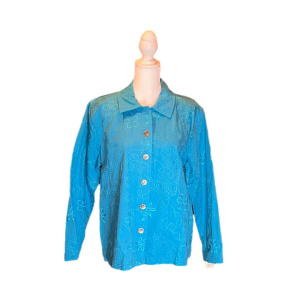 DRAPER’S & DAMON’S petites NWT! teal/Aquamarine button down jacket/Top sz PM - Picture 1 of 7